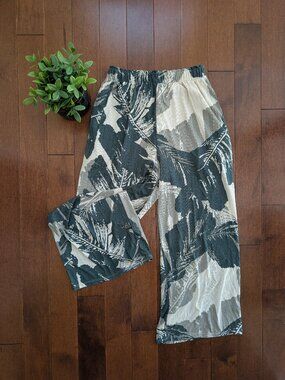OAK AND FORT LEAF PRINT WIDE LEG PALAZZO CARPI PANTS